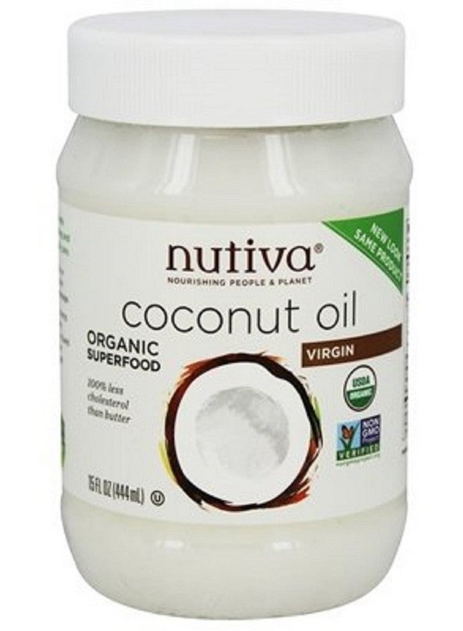 نوتيفا زيت جوز الهند العضوي من Nutiva، زيت طهي غير مكرر ومعصور على البارد، زيت شعر طبيعي، زيت بشرة، زيت تدليك، زيت جوز الهند البكر الممتاز (Aceite de Coco) 15 أونصة سائلة (عبوة من قطعتين) - Image 1