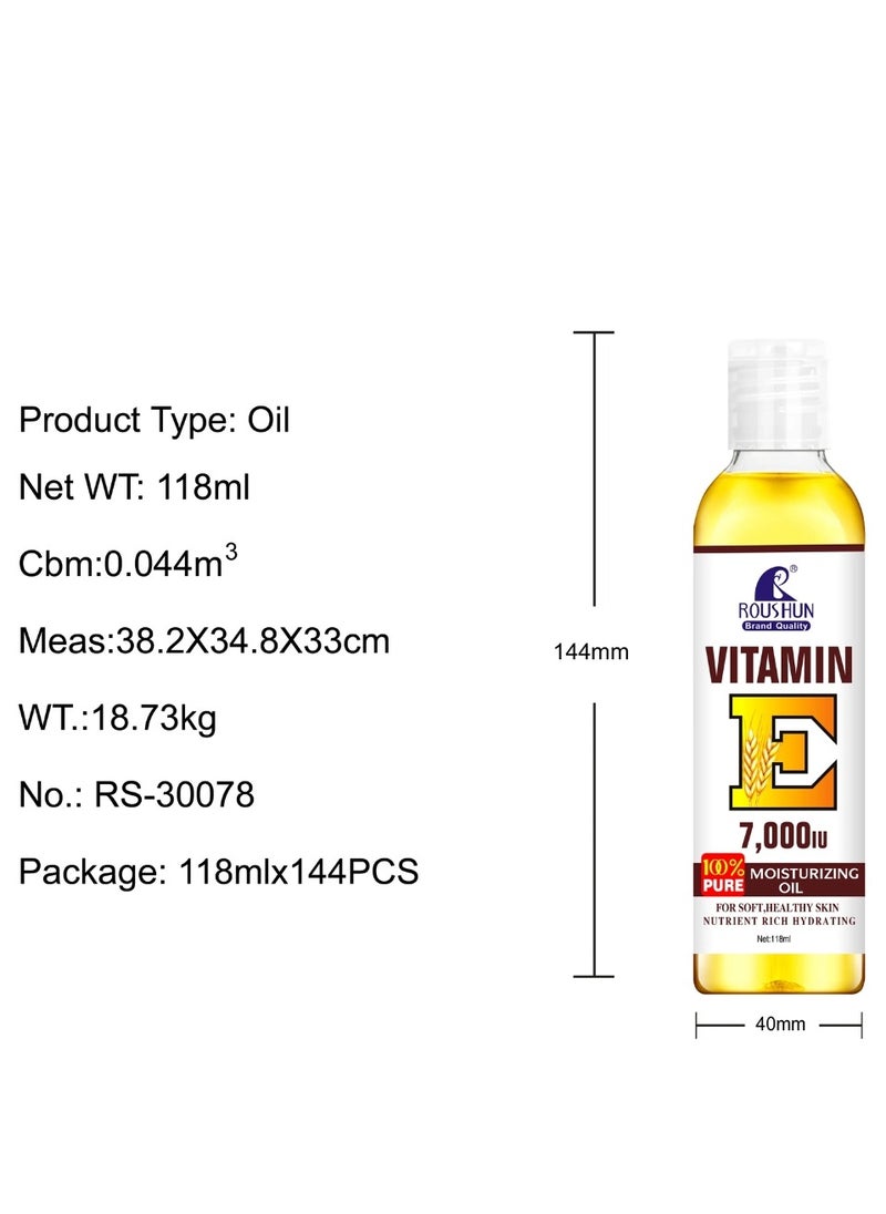 ROUSHUN - Vitamin E 7000IU Moisturizing Oil 118ml 100% Pure Natural Antioxidant & Soothing Vitamin E Oils for Face Body Skin and Nails Natural Pure Hydrating Oil Repair Dry Damaged Skin Smooth Even Skin Tone - Image 1