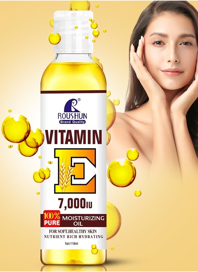 ROUSHUN Vitamin E 7000IU Moisturizing Oil 118ml 100% Pure Natural Antioxidant & Soothing Vitamin E Oils for Face Body Skin and Nails Natural Pure Hydrating Oil Repair Dry Damaged Skin Smooth Even Skin Tone  - Image 1