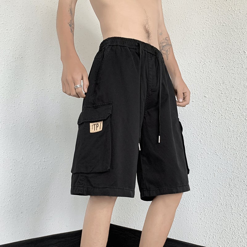 American Casual Shorts Men Summer Thin Trendy Retro Mid-pants Loose Pure Cotton Work Pants Black - Image 1