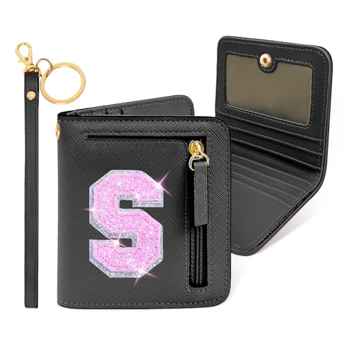 COSHAYSOO Initial RFID Wallet Small Monogrammed Letter Birthday Christmas Gifts for Preteen Tween Teen Girls Age 5 6 7 8 9 10 11 12 13 14 15 Year Old Preppy Cute Girly Stuff Travel Things Black S - Image 1