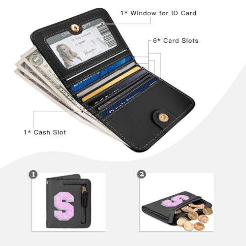 COSHAYSOO Initial RFID Wallet Small Monogrammed Letter Birthday Christmas Gifts for Preteen Tween Teen Girls Age 5 6 7 8 9 10 11 12 13 14 15 Year Old Preppy Cute Girly Stuff Travel Things Black S - Image 4