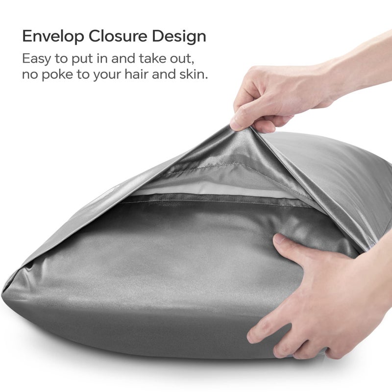 BEDELITE غطاء وسادة الجسم من بيدلايت ساتين، ناعم للغاية وبارد، غطاء وسادة طويل كامل (20"x54"، رمادي) - Image 4