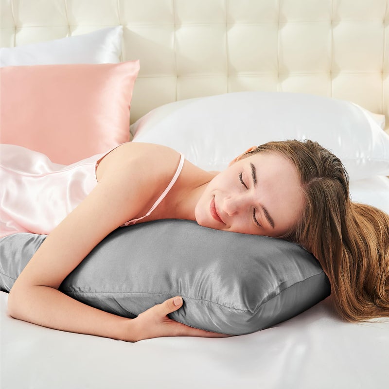 BEDELITE غطاء وسادة الجسم من بيدلايت ساتين، ناعم للغاية وبارد، غطاء وسادة طويل كامل (20"x54"، رمادي) - Image 5