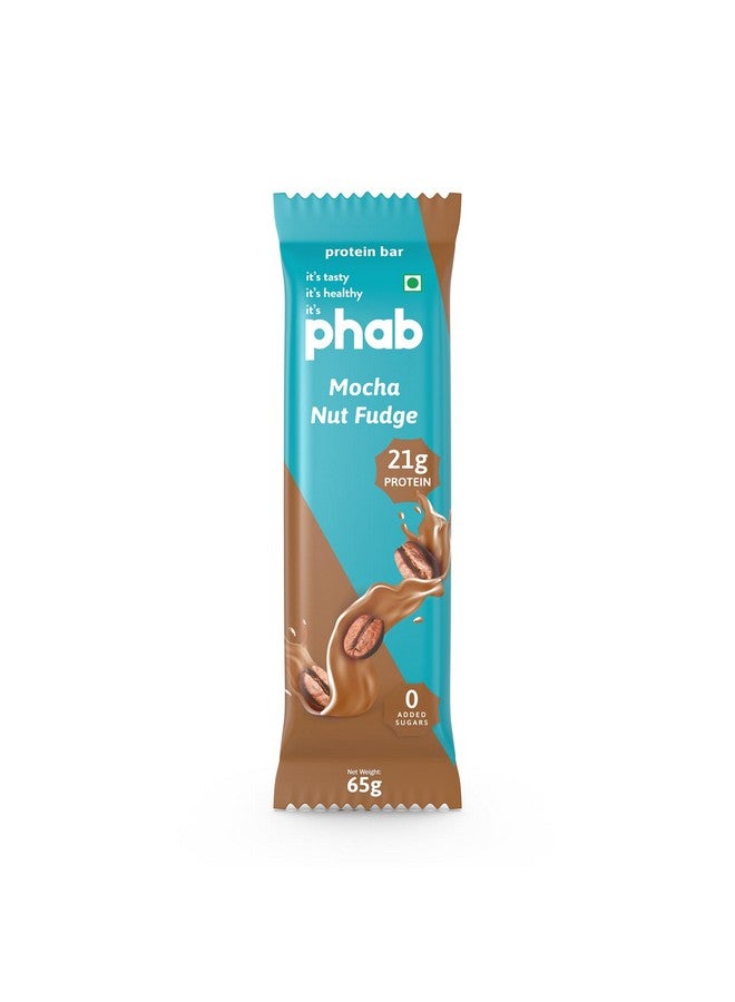 Phab Mocha Nut Fudge Protein Bar with 21g Protein, 8g High Fibre & 0 Added Sugar 100% Vegetarian | Diabetic Friendly Healthy & Tasty Protein bars | Trans Fat-Free & No Preservatives Protein bars (Pack of 12 x 65g) - Image 2