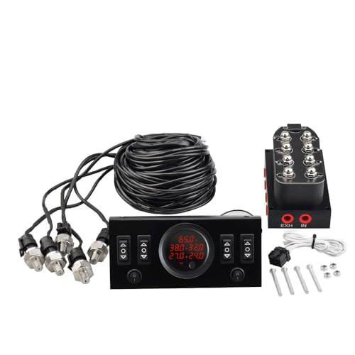 ZHSYMX 12V Solenoid 8Valve Air Ride Suspension Manifold Valve with Control Panel Ship Type Switch Equipped with Five Display air Pressure Gauge red - Image 1