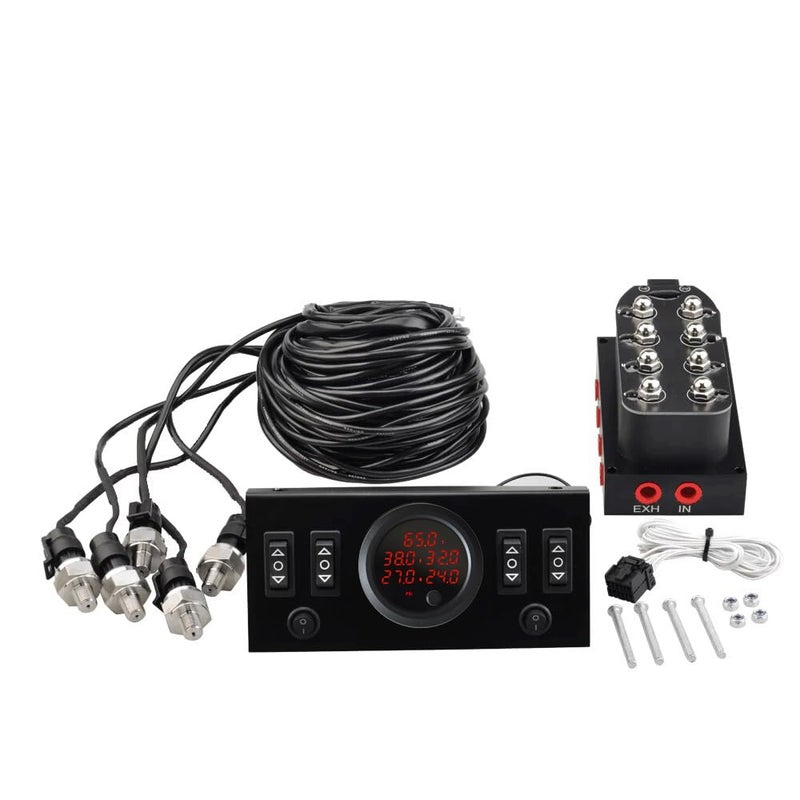 ZHSYMX 12V Solenoid 8Valve Air Ride Suspension Manifold Valve with Control Panel Ship Type Switch Equipped with Five Display air Pressure Gauge red - Image 2