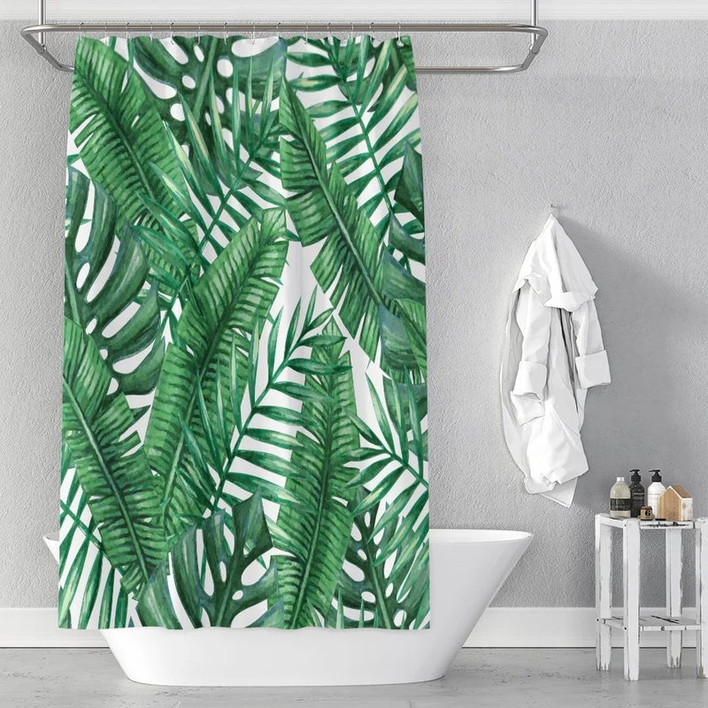 Y&D Shower Curtain Set Bathroom Nordic Green Leaves Waterproof Printing Bathroom Mat Set With Shower Curtain - Image 1