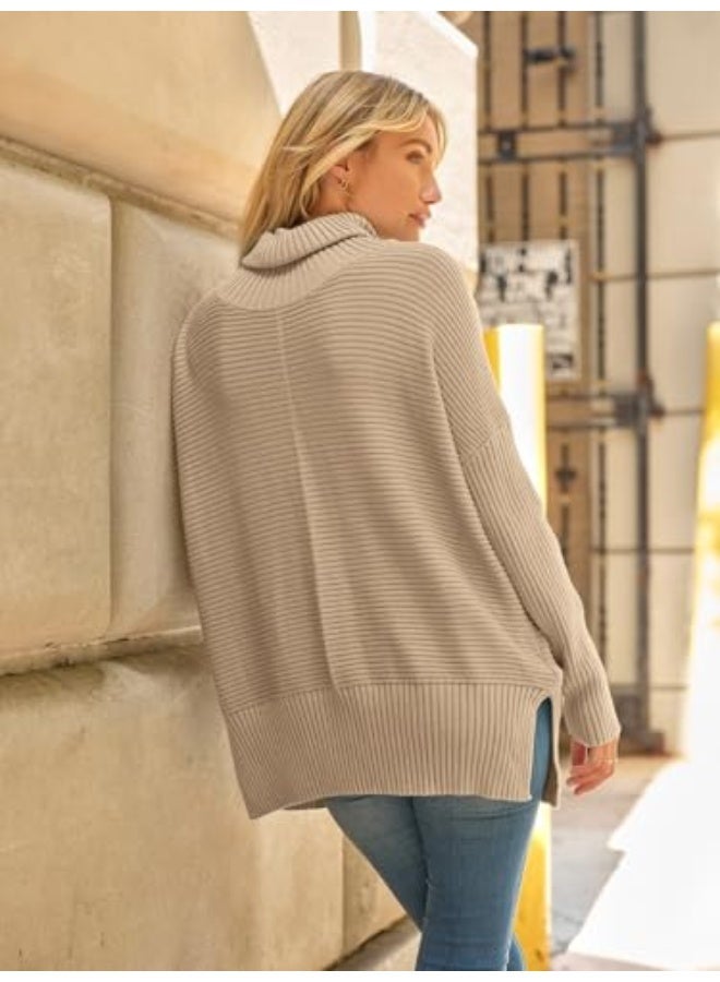 NIBEMINENT Women's Oversized Turtleneck Sweaters Fall Batwing Sleeve Ribbed Tunic Sweater - Image 5