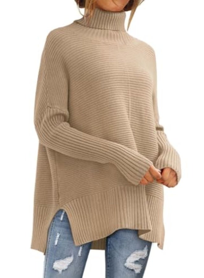 NIBEMINENT Women's Oversized Turtleneck Sweaters Fall Batwing Sleeve Ribbed Tunic Sweater - Image 1