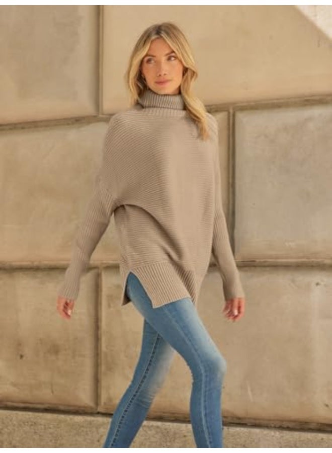 NIBEMINENT Women's Oversized Turtleneck Sweaters Fall Batwing Sleeve Ribbed Tunic Sweater - Image 3