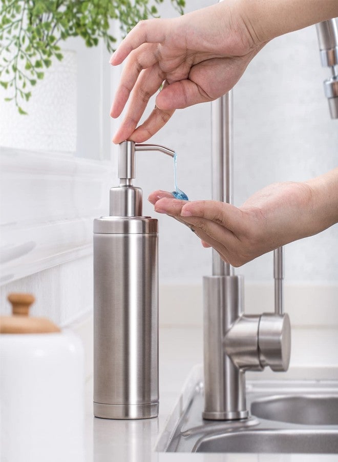 Tiilan Countertop Hand Soap Dispenser, Refillable Stainless Steel Soap Pump Bottle for Bathroom & Kitchen, Free Standing - 300ml, Brushed Nickel - Image 3