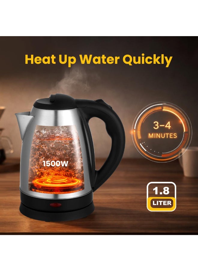 Royal Stainless Steel Electric Kettle 1.8L 1500W | Cordless 360° Base, Auto Shut-Off, Boil-Dry & Overheat Protection | RA-EK1827 Silver 1.8 L 1800 W RA-EK1827 Silver - Image 3
