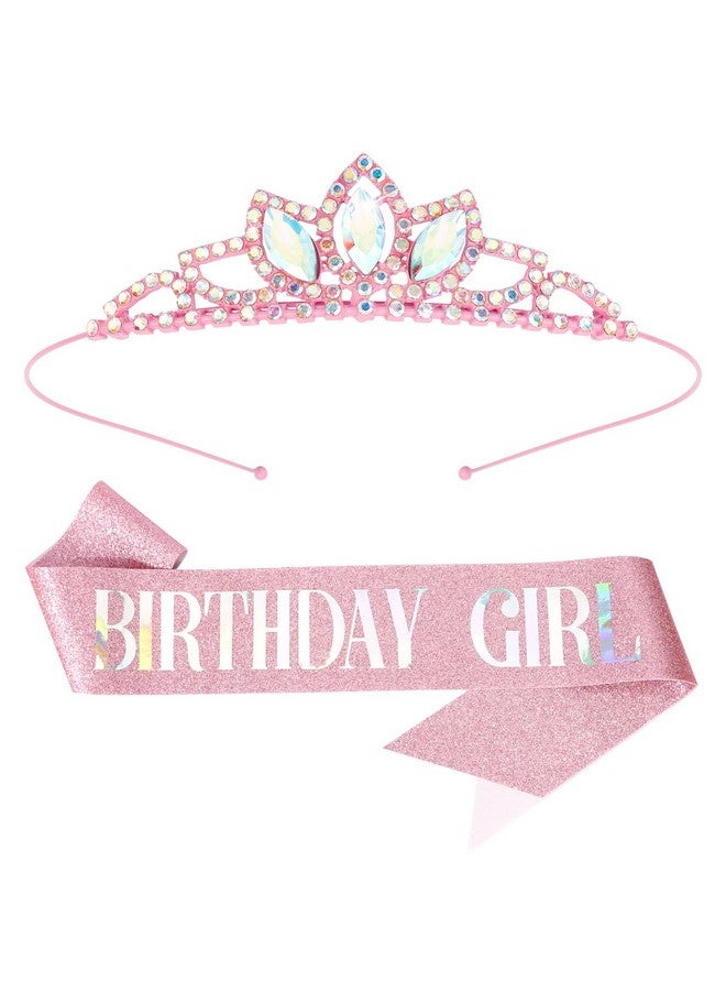 SuPoo Tiaras for Girls Pink Birthday Crown Birthday Girl Sash Princess Crown Birthday Girl Headband Crystal Birthday Tiara Crown for Girls Rhinestone Happy Birthday Accessories Gift - Image 1
