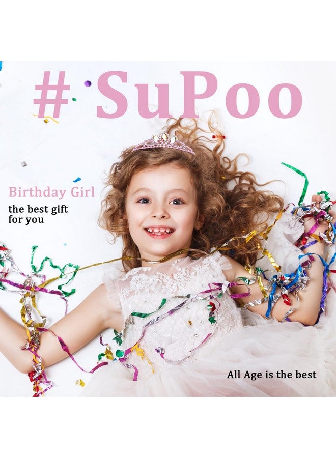 SuPoo Tiaras for Girls Pink Birthday Crown Birthday Girl Sash Princess Crown Birthday Girl Headband Crystal Birthday Tiara Crown for Girls Rhinestone Happy Birthday Accessories Gift - Image 2