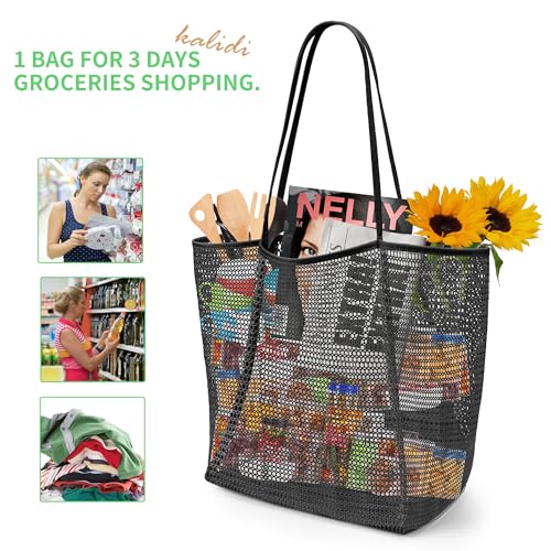 KALIDI Reusable Grocery bag, 2 Packs Large Tote Bag 15"X15" Durable Mesh Foldable Daily Utility Shopping Laundry BAG - Image 4