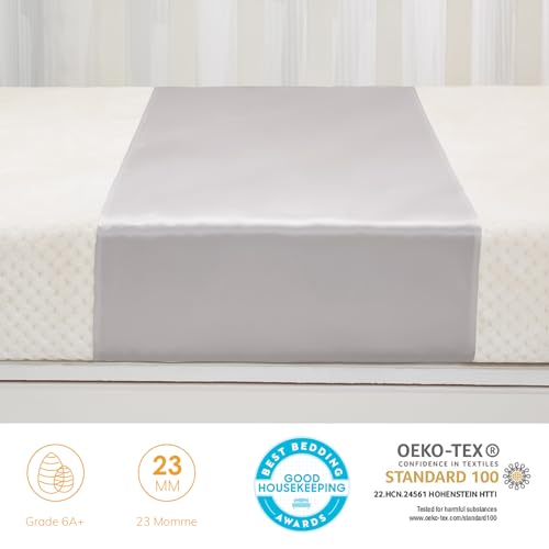 PROMEED Baby Silk Bassinet Sleeve, 23 Momme Pure Silk Cot Semi Sheet, Adjustable for All Standard Bassinet/Cradle/Cot/Crib Mattress (Light Grey) - Image 3