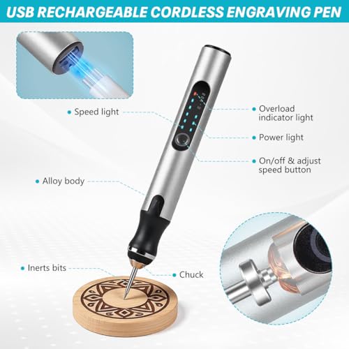 Serplex® Electric Engraving Pen with 37 Bits, 3 Gears Speed 5000-18000 RPM, USB Rechargeable Cordless Engraving Machine, Mini Rotary Tool DIY Rotary Engraver for Jewelry Wood Glass Stone Carving - Image 3
