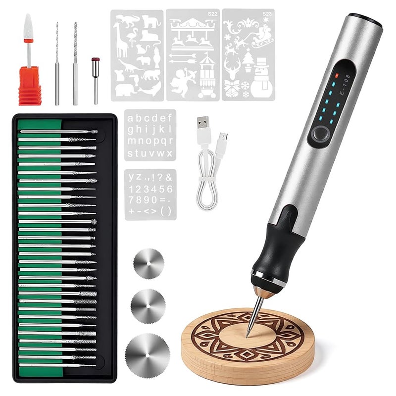 Serplex® Electric Engraving Pen with 37 Bits, 3 Gears Speed 5000-18000 RPM, USB Rechargeable Cordless Engraving Machine, Mini Rotary Tool DIY Rotary Engraver for Jewelry Wood Glass Stone Carving - Image 5