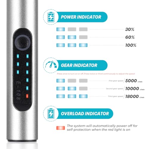 Serplex® Electric Engraving Pen with 37 Bits, 3 Gears Speed 5000-18000 RPM, USB Rechargeable Cordless Engraving Machine, Mini Rotary Tool DIY Rotary Engraver for Jewelry Wood Glass Stone Carving - Image 4