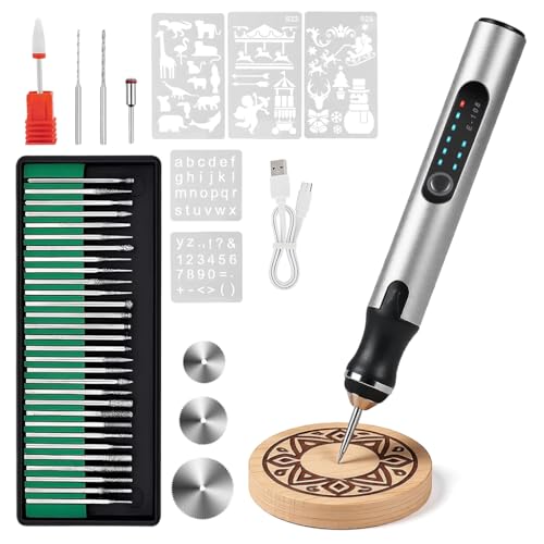 Serplex® Electric Engraving Pen with 37 Bits, 3 Gears Speed 5000-18000 RPM, USB Rechargeable Cordless Engraving Machine, Mini Rotary Tool DIY Rotary Engraver for Jewelry Wood Glass Stone Carving - Image 1