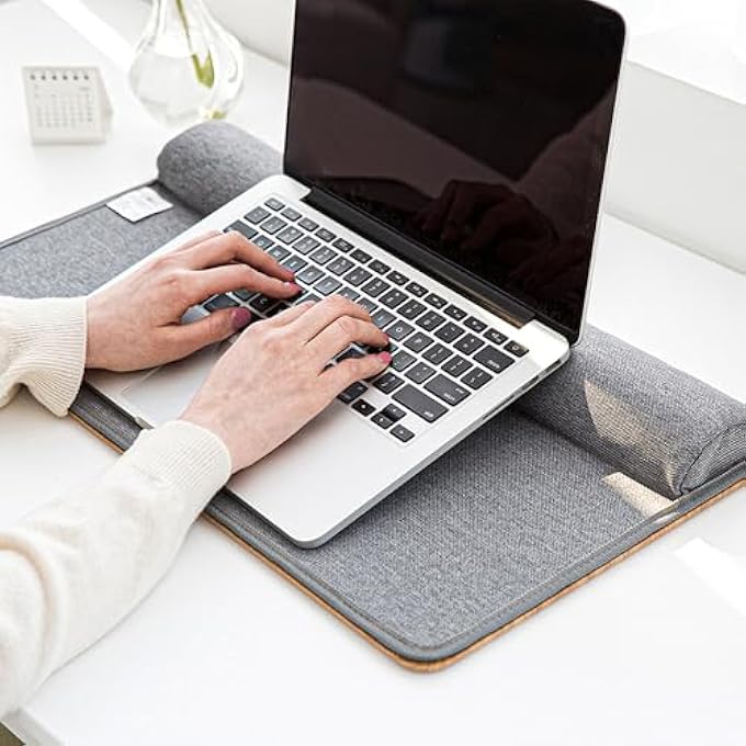 rayihni PORTABLE LAPTOP TRAY WITH SOFT CUSHION, WRIST SUPPORT, DUAL-SIDES USAGE, LAPTOP BED TRAY GREAT FOR READING, WRITING, NOTEBOOK USING, WORK FROM HOME, LAPDESK FIT UP TO 16" LAPTOP, WOODEN. - Image 2