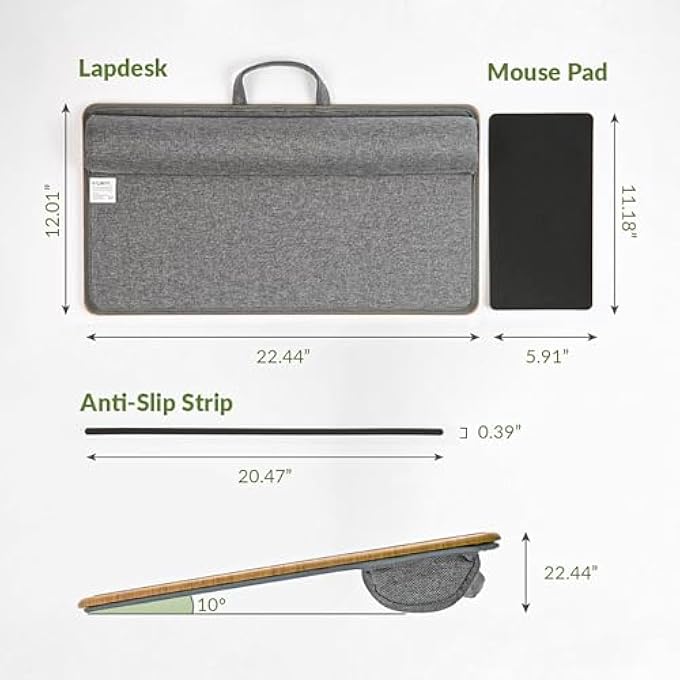 rayihni PORTABLE LAPTOP TRAY WITH SOFT CUSHION, WRIST SUPPORT, DUAL-SIDES USAGE, LAPTOP BED TRAY GREAT FOR READING, WRITING, NOTEBOOK USING, WORK FROM HOME, LAPDESK FIT UP TO 16" LAPTOP, WOODEN. - Image 3