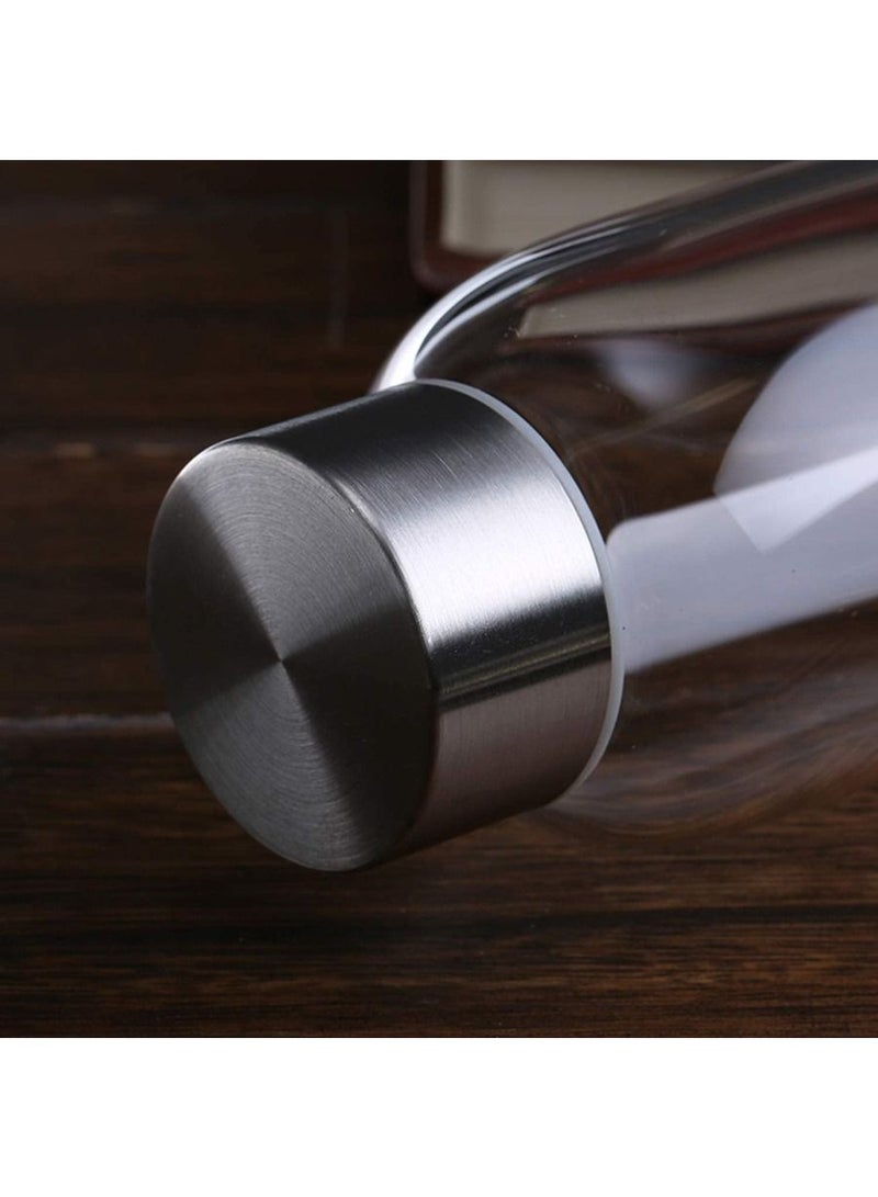 QUESERA زجاجات مياه زجاجية، زجاجات مشروبات زجاجية 16 أونصة، زجاجات شرب مع غطاء من الفولاذ المقاوم للصدأ مانع للتسرب 500 مل، زجاجات عصير قابلة لإعادة الاستخدام، زجاجيات مشروبات، زجاجات سفر للشراب، صلصة 8 عبوات - Image 5