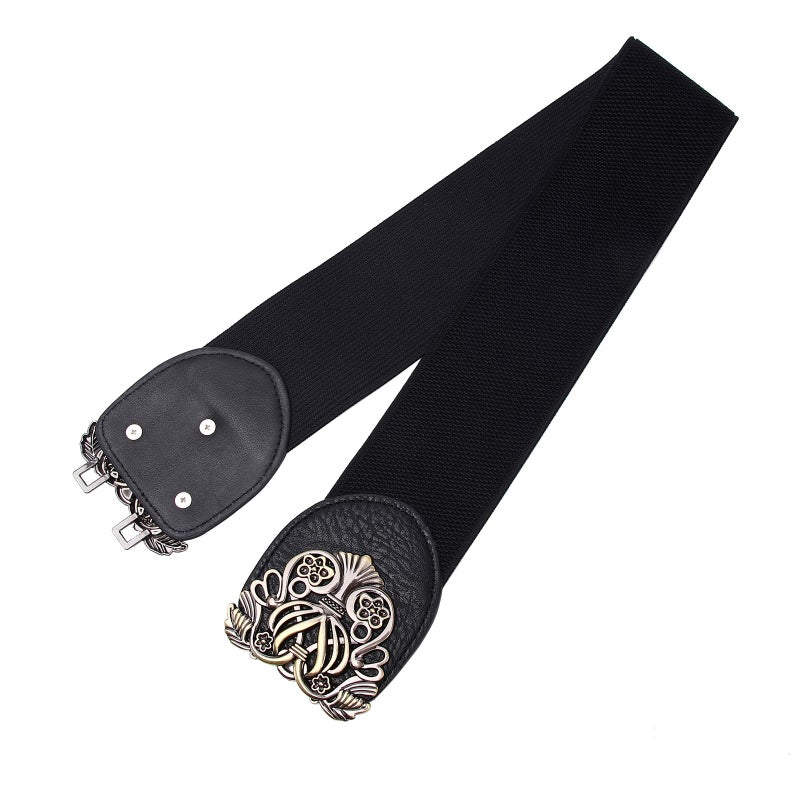 Syuer Women Retro Style Stretchy Waist Belt Vintage Elastic Wide Dress Belts (S-M (26â€-32â€), Black) - Image 5