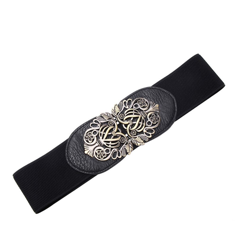 Syuer Women Retro Style Stretchy Waist Belt Vintage Elastic Wide Dress Belts (S-M (26â€-32â€), Black) - Image 3