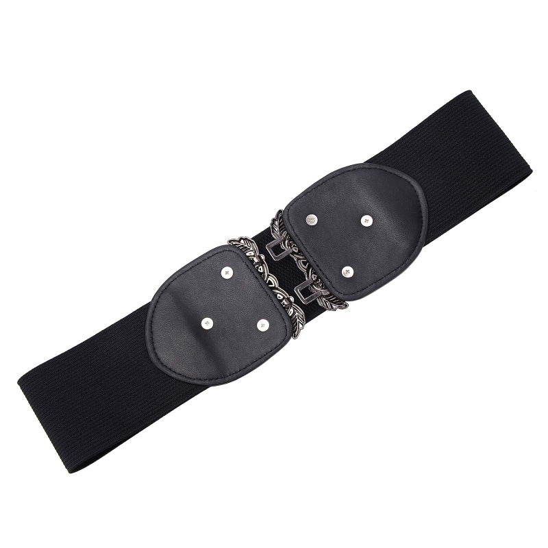 Syuer Women Retro Style Stretchy Waist Belt Vintage Elastic Wide Dress Belts (S-M (26â€-32â€), Black) - Image 4