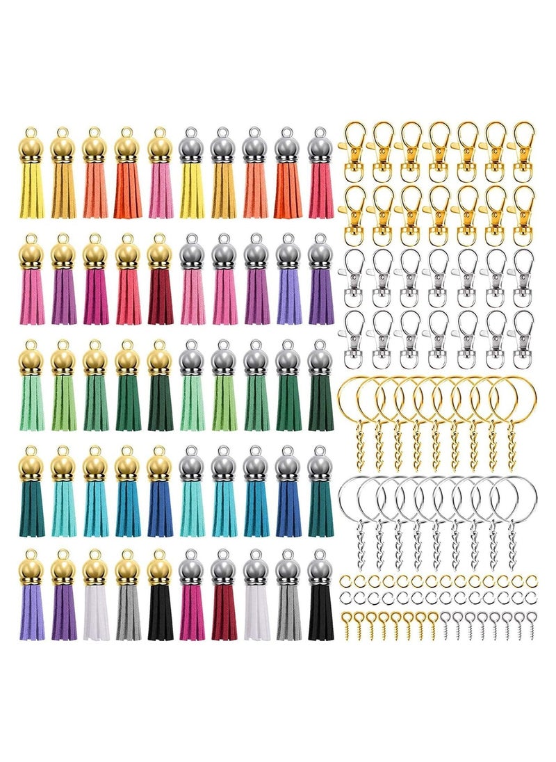 Y&D 350 Pcs Key Chain Rings Set with Craft Tassels, Hooks Chain, Jump Ring, and Screw Eye Pins for Crafts(Gold Silver)  - Image 1