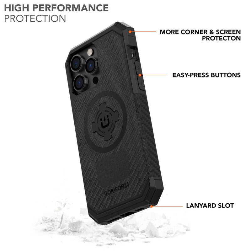 Rokform - iPhone 14 Pro Max Case, Rugged Series, Dual Magnet + MagSafe Compatible, iPhone Cover with RokLock Twist Lock, Magnetic Protective Apple Gear, Drop Tested Armor (Black) - Image 2