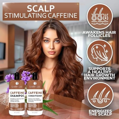 BELLISSO Caffeine Shampoo and Conditioner Set Volumizing Products for Women and Men Thickening Volume Boosting Formula for Thinning and Fine Hair Sulfate Free No Parabens Hydrating Salon Grade - Image 3