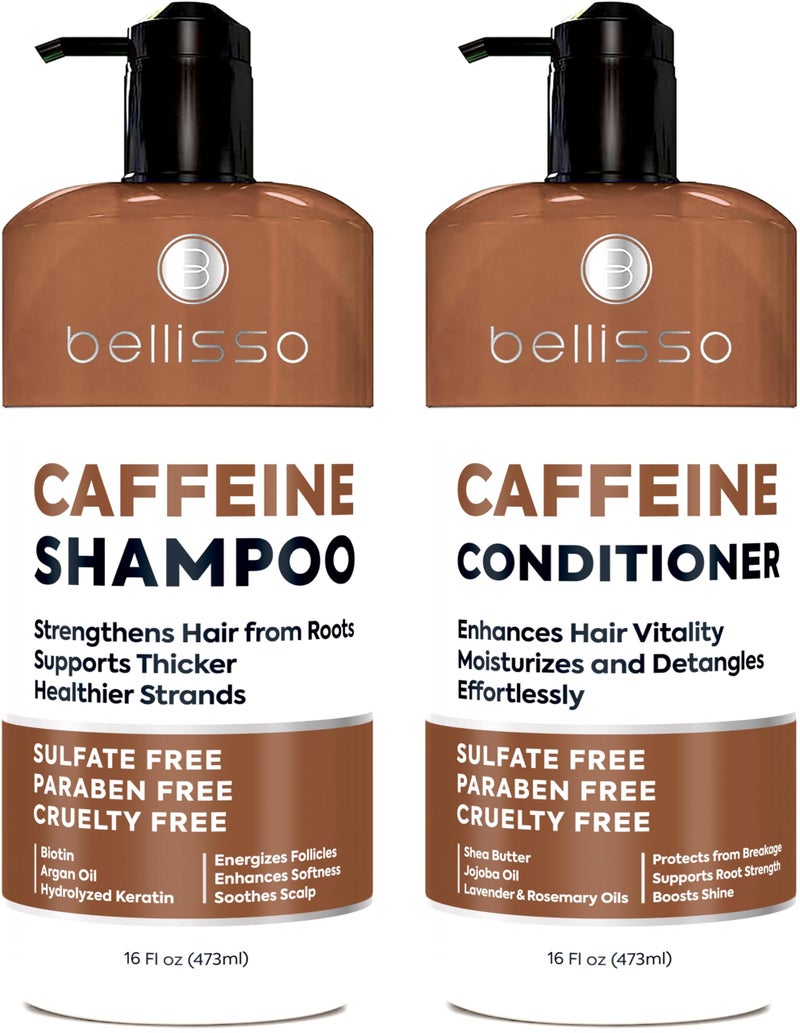 BELLISSO Caffeine Shampoo and Conditioner Set Volumizing Products for Women and Men Thickening Volume Boosting Formula for Thinning and Fine Hair Sulfate Free No Parabens Hydrating Salon Grade - Image 2