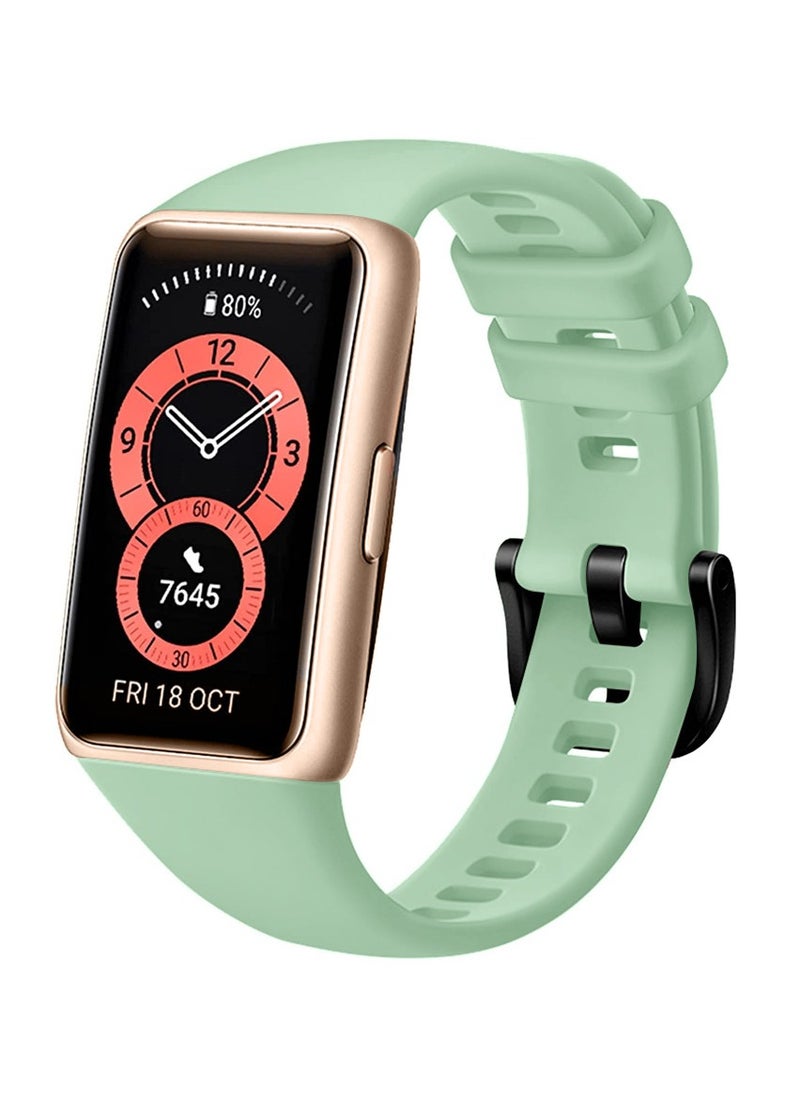 CATANES - Huawei Band 6 / Honor Band 6 Fitness Tracker Replacement Silicone Band Adjustable Waterproof Smart Watch Strap with Buckle Mint Green - Image 1