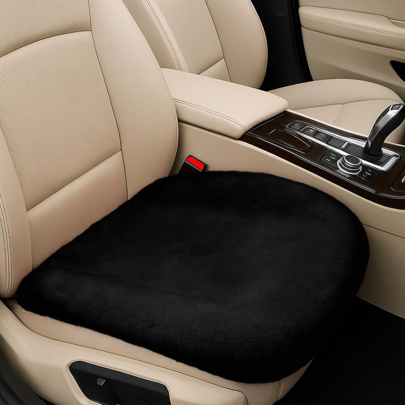 UHANBUT Sheepskin Car Seat Cushion Thin Soft Faux Fur Auto Seat Cover Breathable Comfort Seat Protector Pad Fluffy NonSlip Winter Driver Seat Cover for Car Truck Office Home Decoration Black - Image 3
