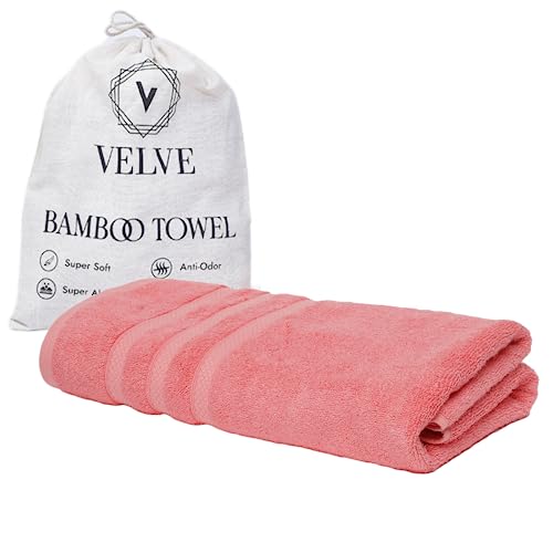 Velve Bamboo Towel for Bath for Men & Women | Ultra Soft-2x Softer & Absorbent Than Cotton | 600 GSM, 100% Bamboo Towel for Bath, Swim, Yoga, Gym | 140 * 70 CM | Pink - Image 1