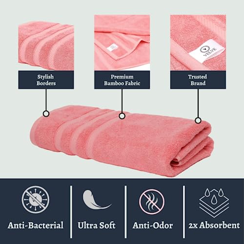 Velve Bamboo Towel for Bath for Men & Women | Ultra Soft-2x Softer & Absorbent Than Cotton | 600 GSM, 100% Bamboo Towel for Bath, Swim, Yoga, Gym | 140 * 70 CM | Pink - Image 4