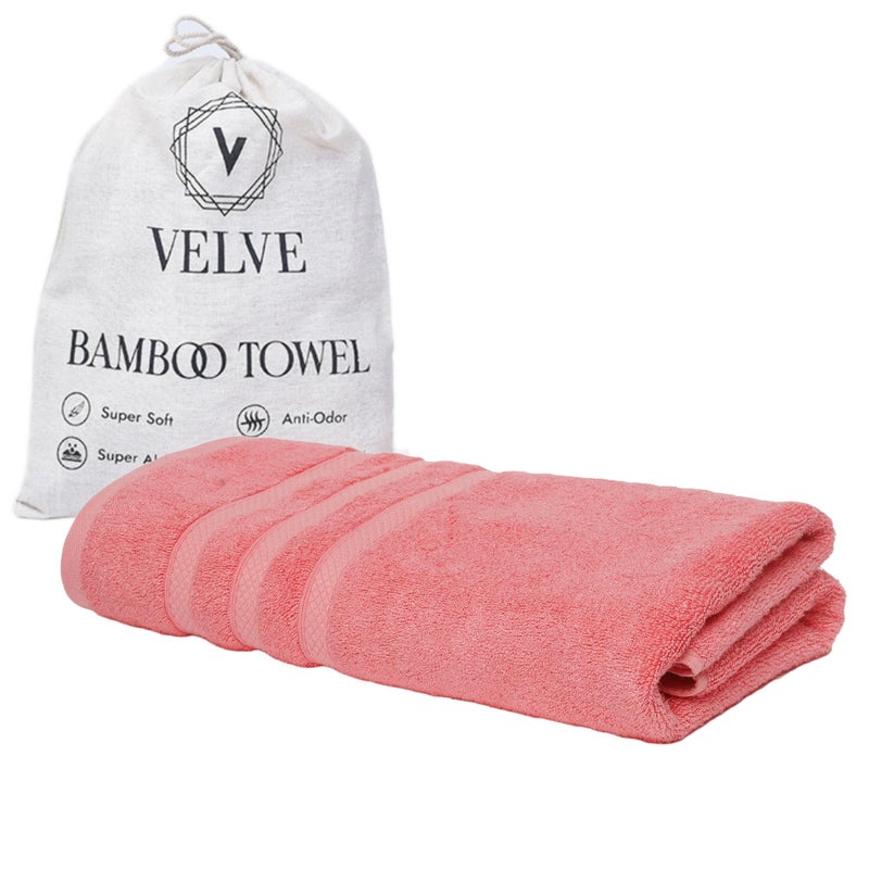 Velve Bamboo Towel for Bath for Men & Women | Ultra Soft-2x Softer & Absorbent Than Cotton | 600 GSM, 100% Bamboo Towel for Bath, Swim, Yoga, Gym | 140 * 70 CM | Pink - Image 5