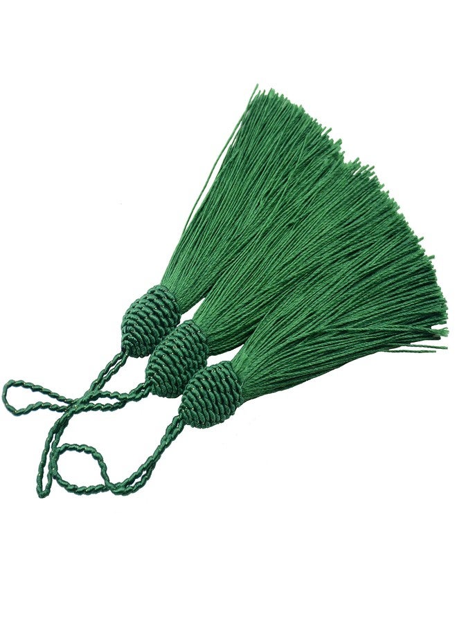Makhry 20pcs 15.5cm/6 Inch Silky Floss Bookmark Tassels with 2-Inch Cord Loop and Small Chinese Knot for Jewelry Making, Souvenir, Bookmarks, DIY Craft Accessory (Dark Green) - Image 4
