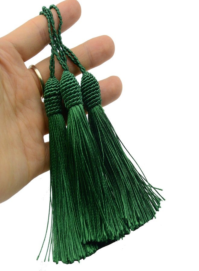 Makhry 20pcs 15.5cm/6 Inch Silky Floss Bookmark Tassels with 2-Inch Cord Loop and Small Chinese Knot for Jewelry Making, Souvenir, Bookmarks, DIY Craft Accessory (Dark Green) - Image 2