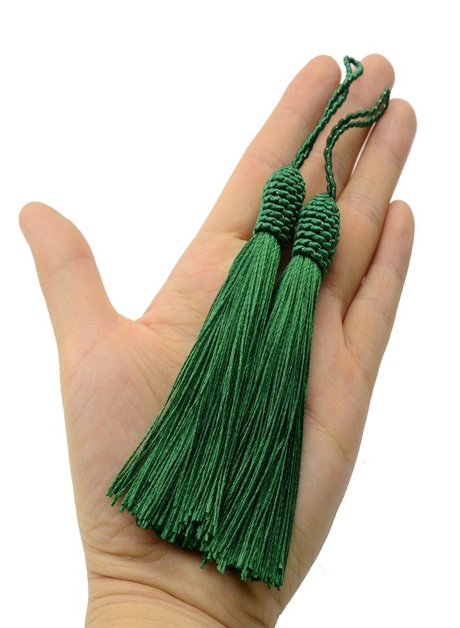 Makhry 20pcs 15.5cm/6 Inch Silky Floss Bookmark Tassels with 2-Inch Cord Loop and Small Chinese Knot for Jewelry Making, Souvenir, Bookmarks, DIY Craft Accessory (Dark Green) - Image 3