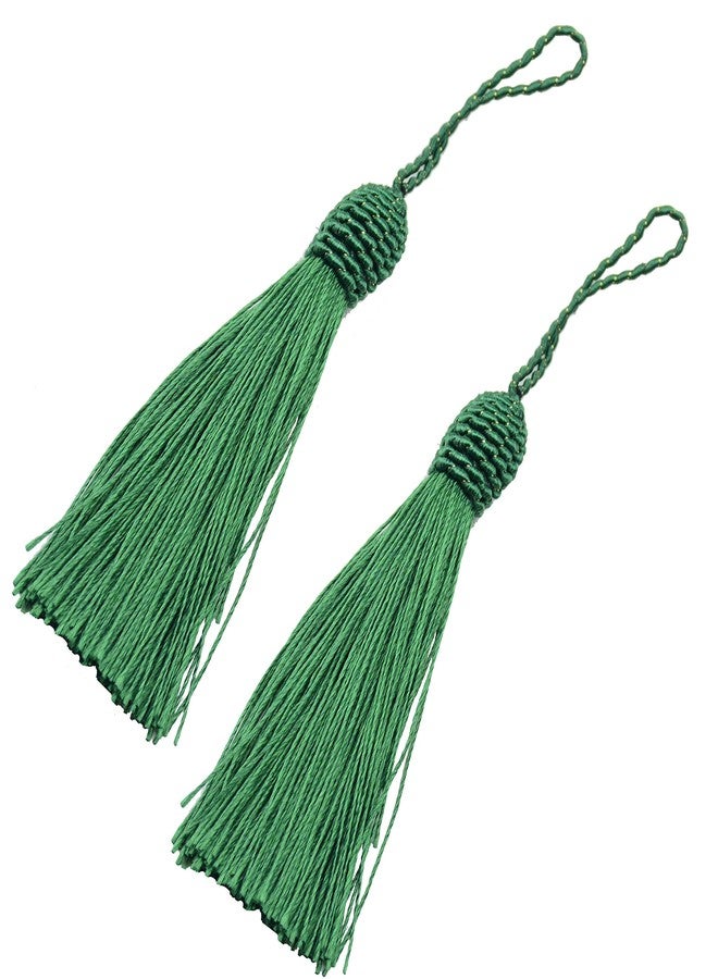 Makhry 20pcs 15.5cm/6 Inch Silky Floss Bookmark Tassels with 2-Inch Cord Loop and Small Chinese Knot for Jewelry Making, Souvenir, Bookmarks, DIY Craft Accessory (Dark Green) - Image 1