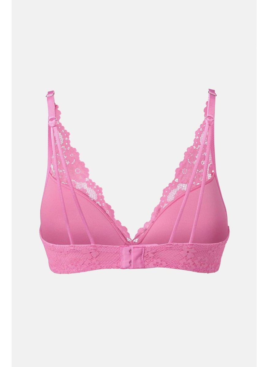 Tchibo Women Lightly Padded Non Wire Lace Soft Bra, Pink  - Image 2