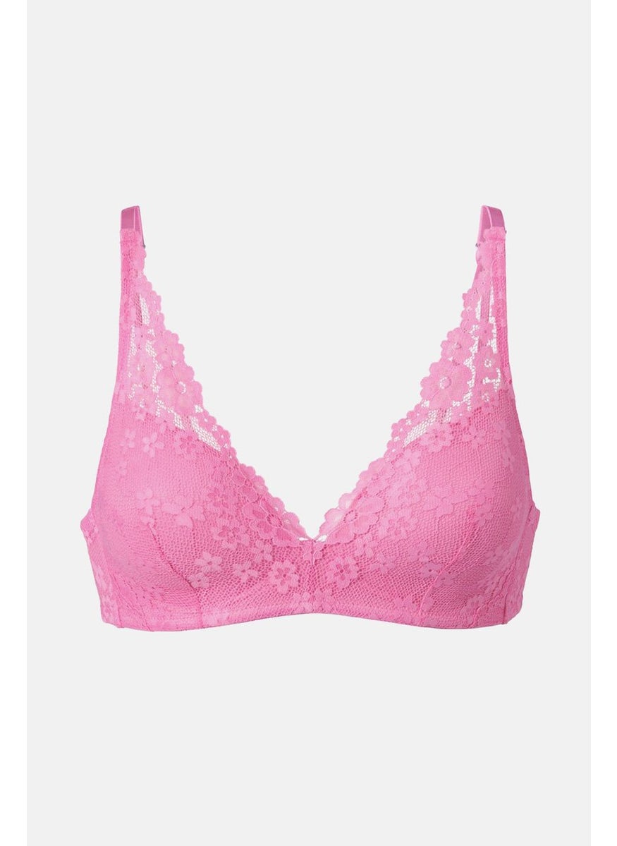 Tchibo Women Lightly Padded Non Wire Lace Soft Bra, Pink  - Image 3