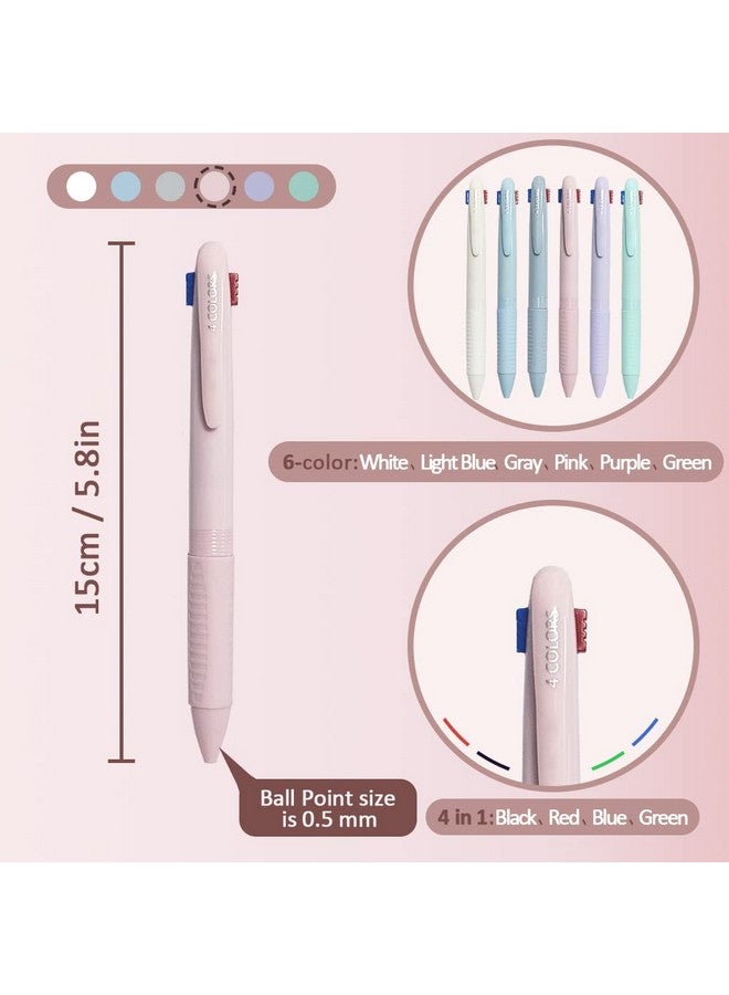 CIOUYAOS 6Pcs Multicolor Ballpoint Pen 4In1 Smooth Retractable Ink Pens With Pen Clip 0.5Mm Fine Point Pen For Office School Supplies Students Classroom Nurse Journaling Prizes Kids Gift (6) - Image 2