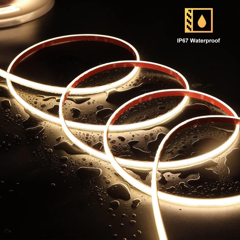 أضواء شريط COB LED 16.4 أقدام/5 متر، معتمد من UL 4000K مقاوم للماء IP67، 528 LED/م��ر 24V ضوء حبل LED، عرض 10 مم وشريط لاصق 3M لديكور الإضاءة الداخلية والخارجية (لا يشمل مصدر الطاقة) - Image 3