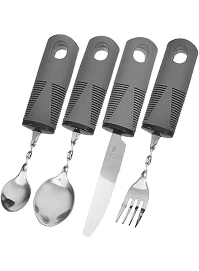 4 Pcs Adaptive Utensils For Tremors Elderly Angled Spoon Fork Cutter Dining Aid Set - Image 1