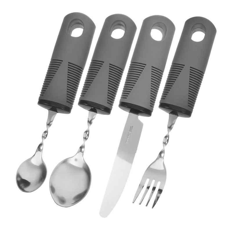 4 Pcs Adaptive Utensils For Tremors Elderly Angled Spoon Fork Cutter Dining Aid Set - Image 2